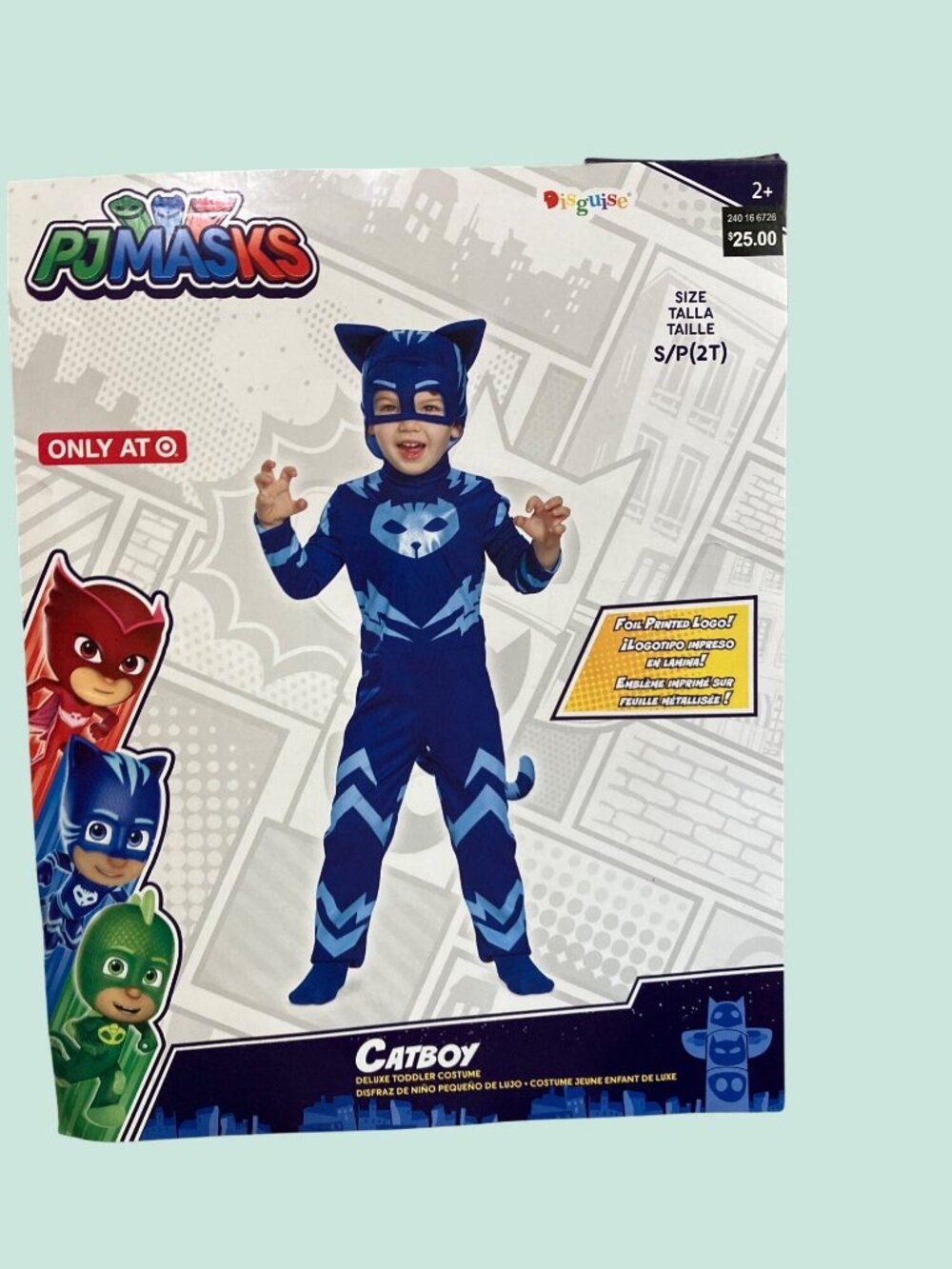 Catboy Deluxe Toddler Costume PJ Masks Foil Logo Blue Size 2T